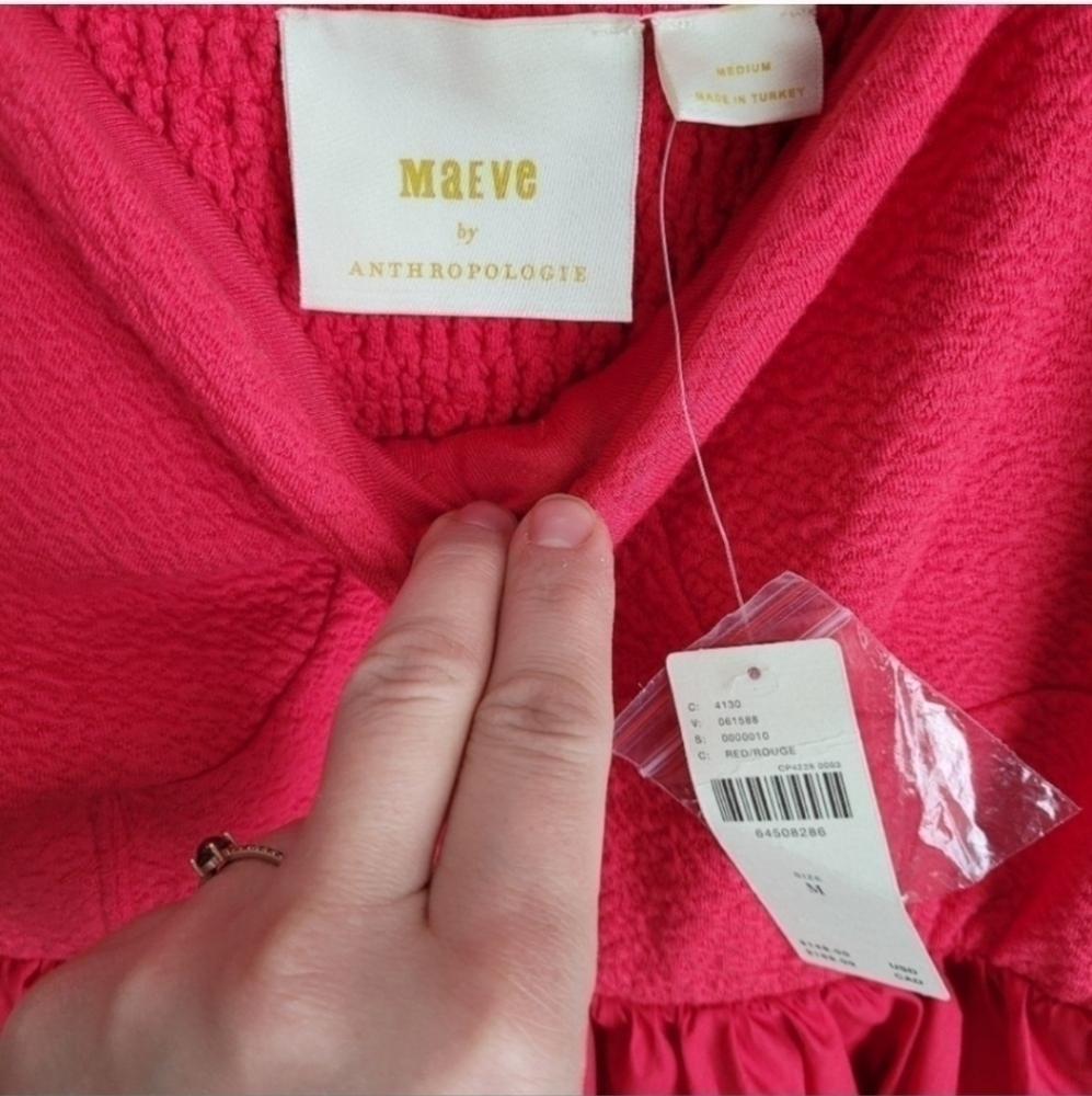 Anthropologie Maeve Puff-Sleeved Sweetheart Mini Dress Red Size Medium - Picture 6 of 10